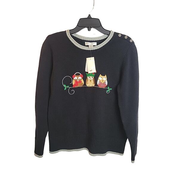 Christopher & Banks Sweaters - NWT Christopher & Banks Christmas Black Owl Knit Pullover Sweater Size Medium